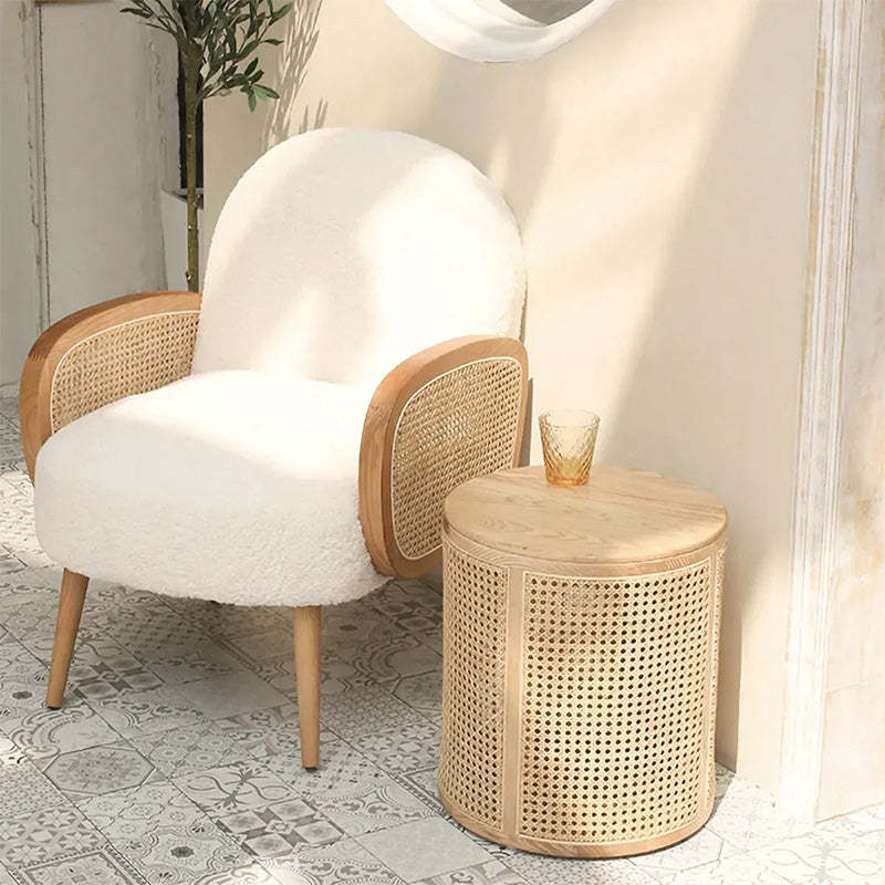 Scandinavian Cylindrical Wood Rattan Coffee Table