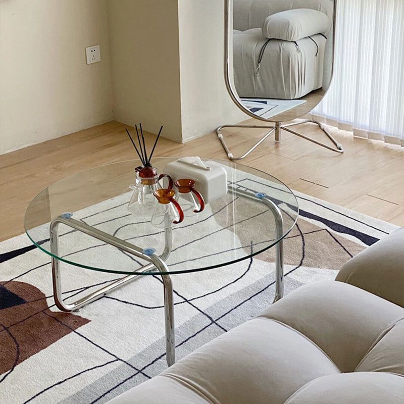 Minimalist Round Glass Steel Coffee Table