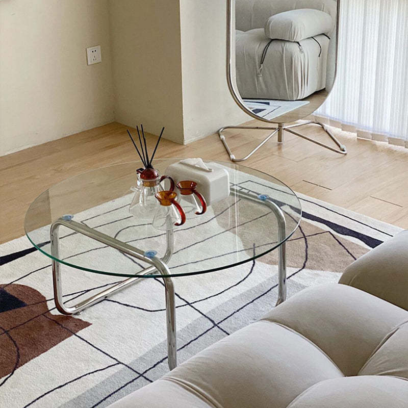Minimalist Round Glass Steel Coffee Table