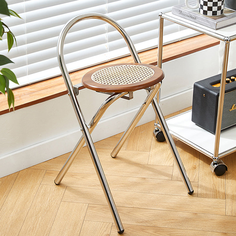 French Imitation Rattan Wood Foldable Round Dining Chair