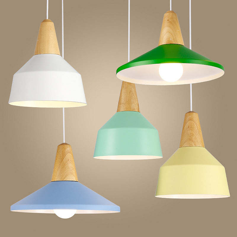 Minimalist Cone Trapezoid Iron Wood Pendant Light — Yellow / 110V-120V For US/CA