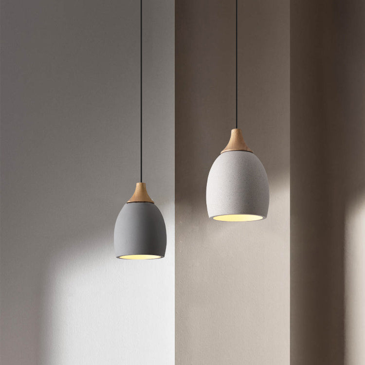 Japanese Cement Solid Wood Circle Pendant Light