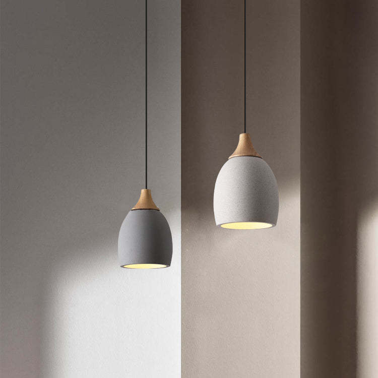 Japanese Cement Solid Wood Circle Pendant Light