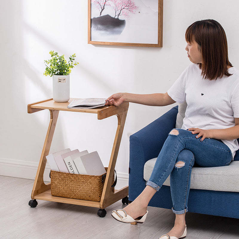 Vintage Z-Shape Wood Rolling End Table