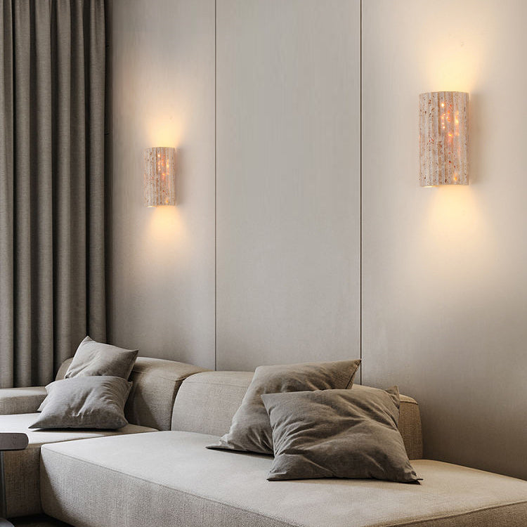 Japanese Striped Beige Travertine Semicircle LED Wall Sconce
