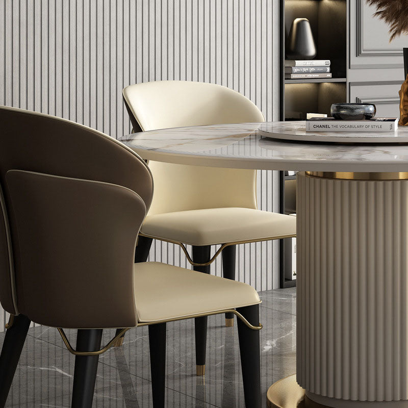 Contemporary Leather Wood Steel Dining Chair