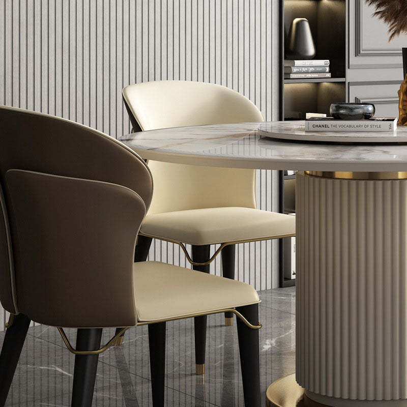 Contemporary Leather Wood Steel Dining Chair