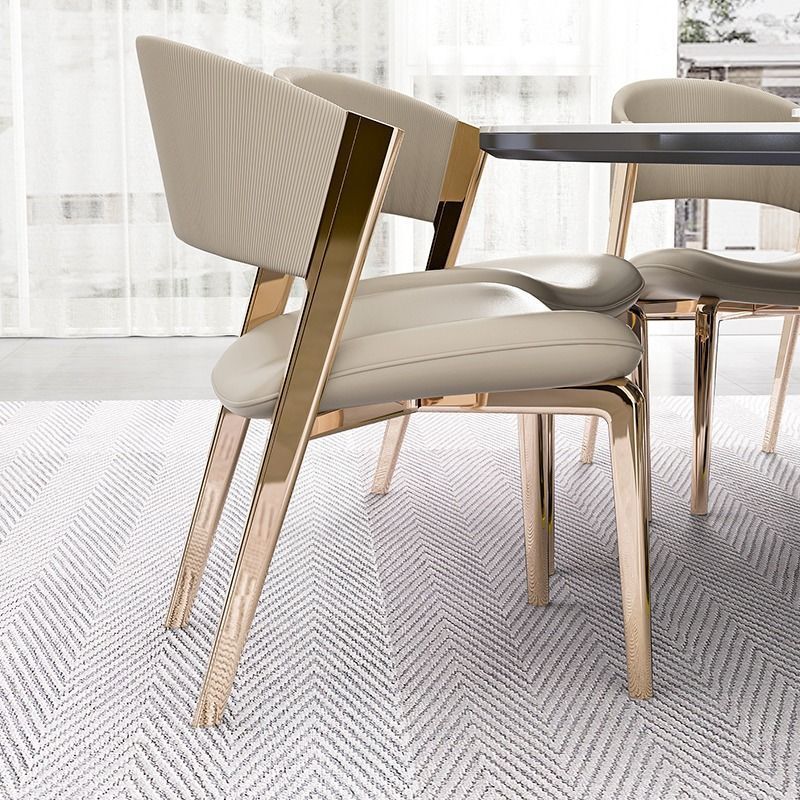 Modern Leather Stainless Steel Dining Chair — Orange