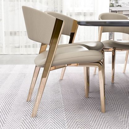 Modern Leather Stainless Steel Dining Chair — Orange