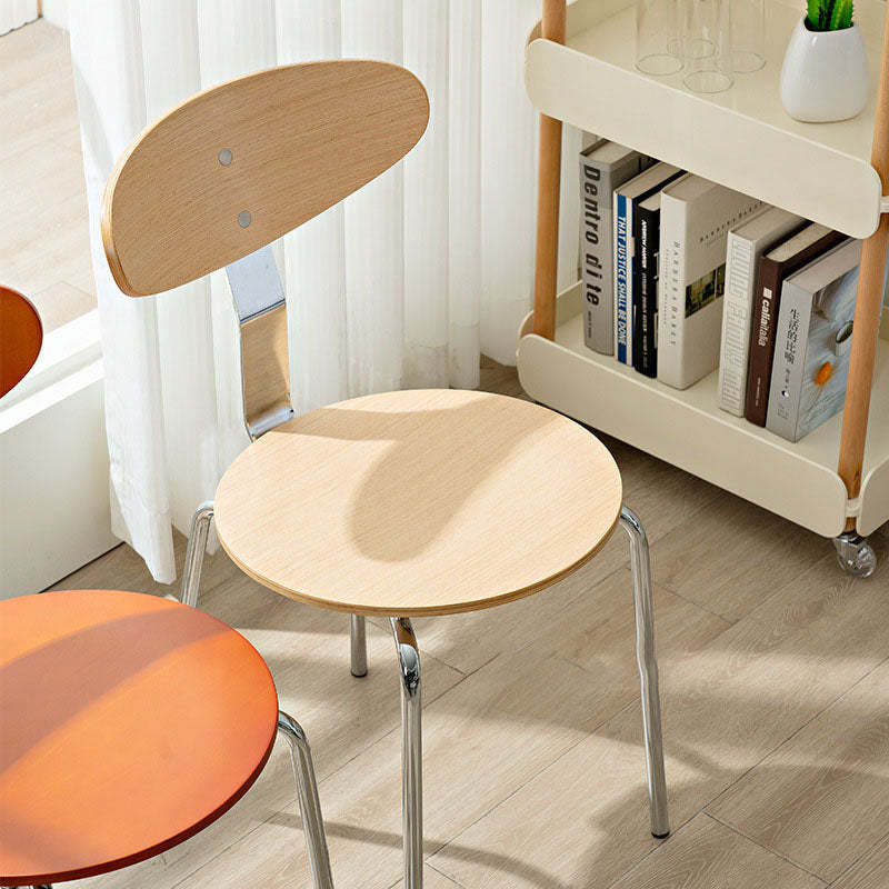 Minimalist Round Wood Iron Dining Chair — B / Wood Color