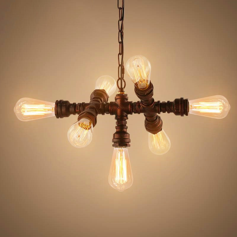 Industrial Iron Water Pipe 7-Light Chandelier