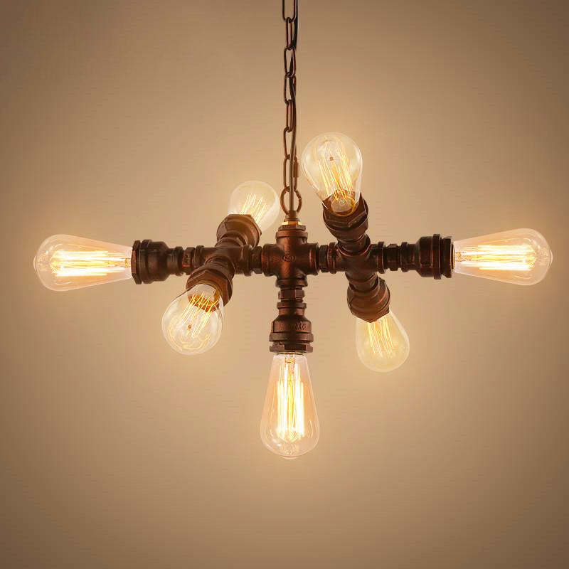 Industrial Iron Water Pipe 7-Light Chandelier