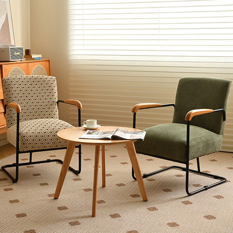 Scandinavian Corduroy Wood Square Accent Chair