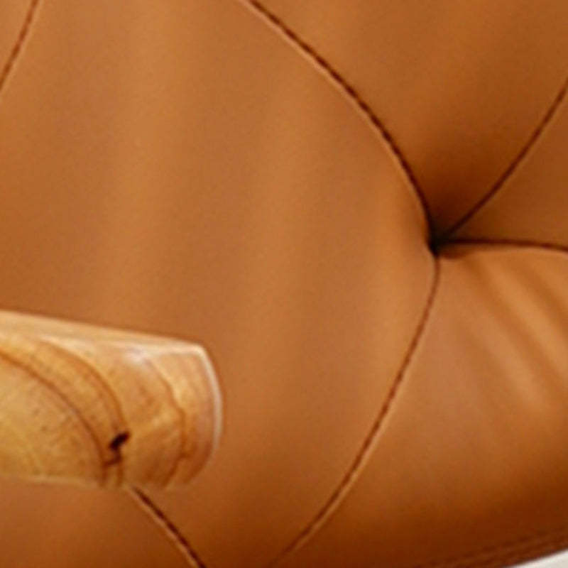 Minimalist Leather Wood Steel Armchair — Orange