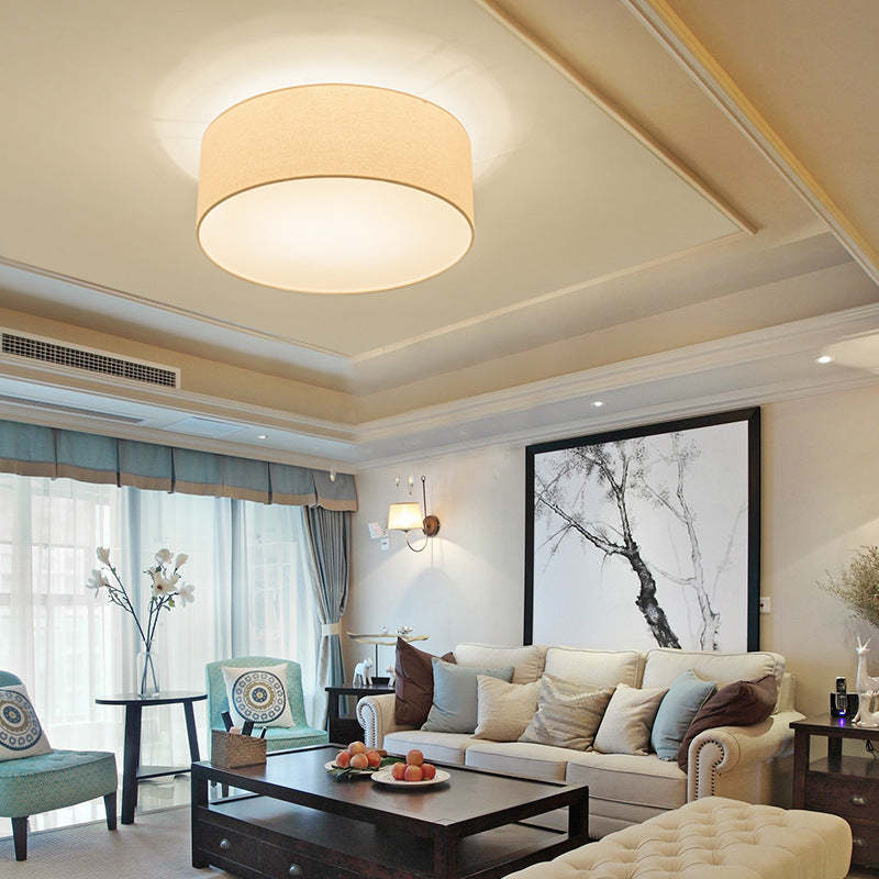 Nordic Round Drum Fabric Flush Ceiling Light