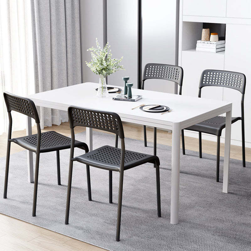 Minimalist Plastic Iron Perforated Dining Chair — Black