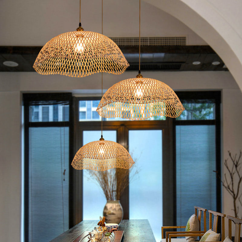 Minimalist Woven Bamboo Lantern Chandelier
