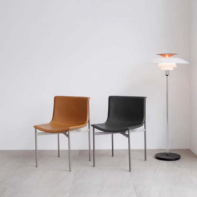 Minimalist Leather Stainless Steel Square Dining Chair