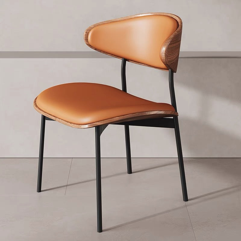 Retro PU Wood Metal Curved Dining Chair