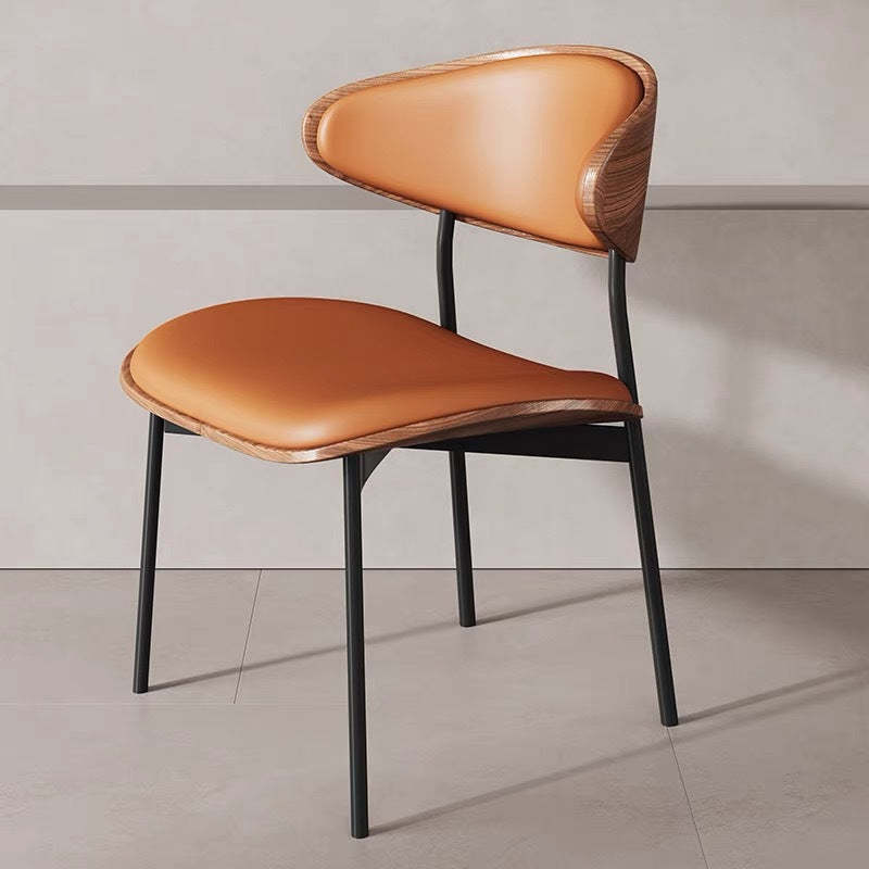 Retro PU Wood Metal Curved Dining Chair