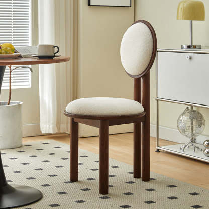 Vintage Lambswool Wood Round Dining Chair