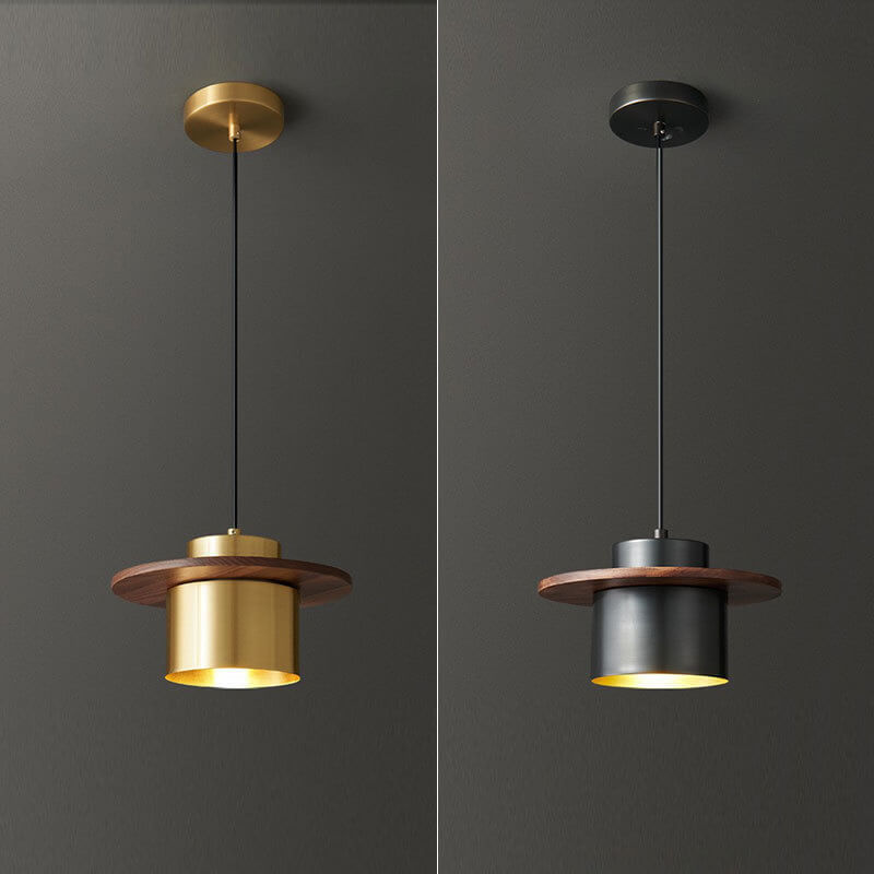 Nordic Luxury Walnut Brass Column Pendant Light