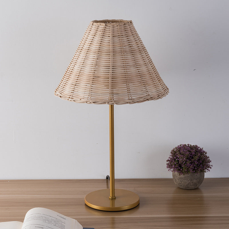 Boho Round Trapezoidal Rattan Metal Table Lamp