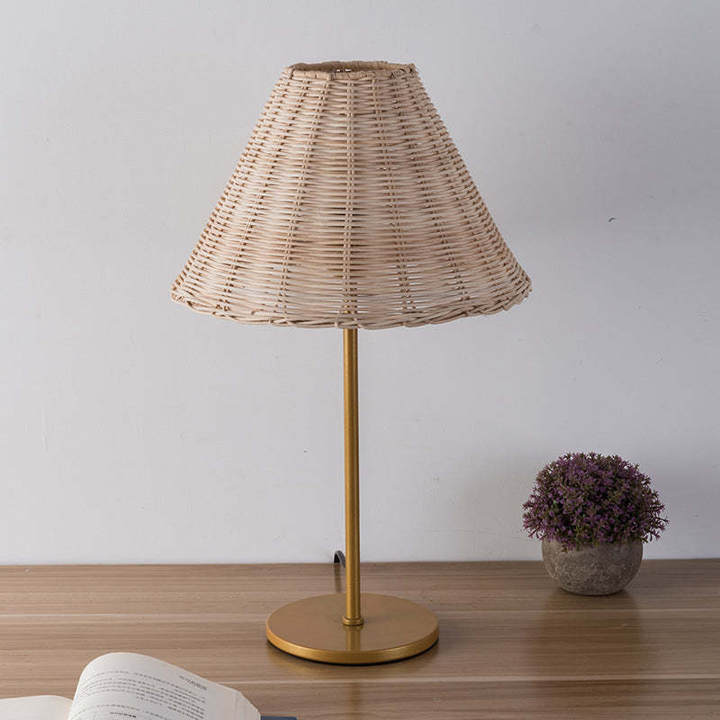 Boho Round Trapezoidal Rattan Metal Table Lamp