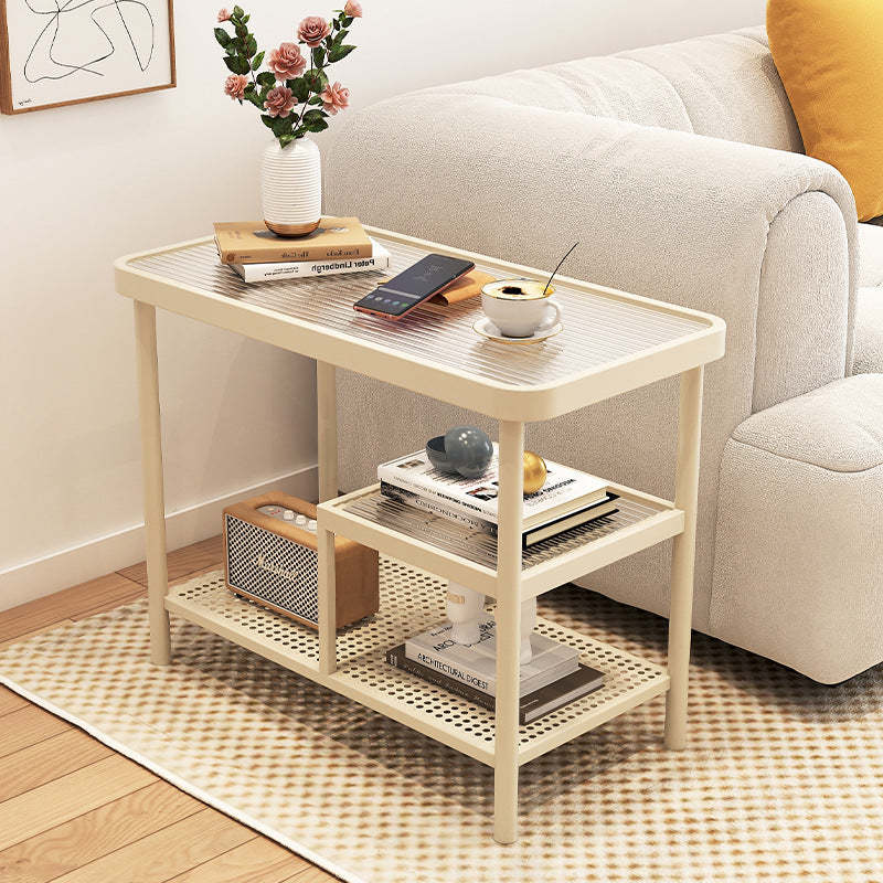 Minimalist Rectangular Glass Iron 3-Tier Side Table
