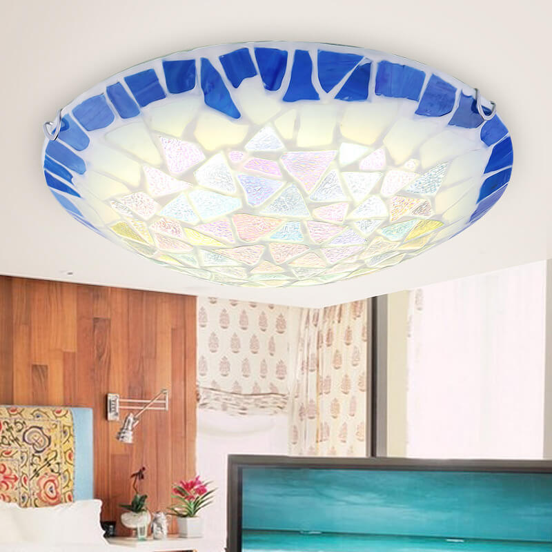 Vintage Mediterranean Shell Dome Flush Ceiling Light