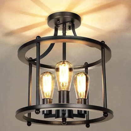 Industrial Vintage Round Drum Ceiling Light — 220V-240V For UK/AU