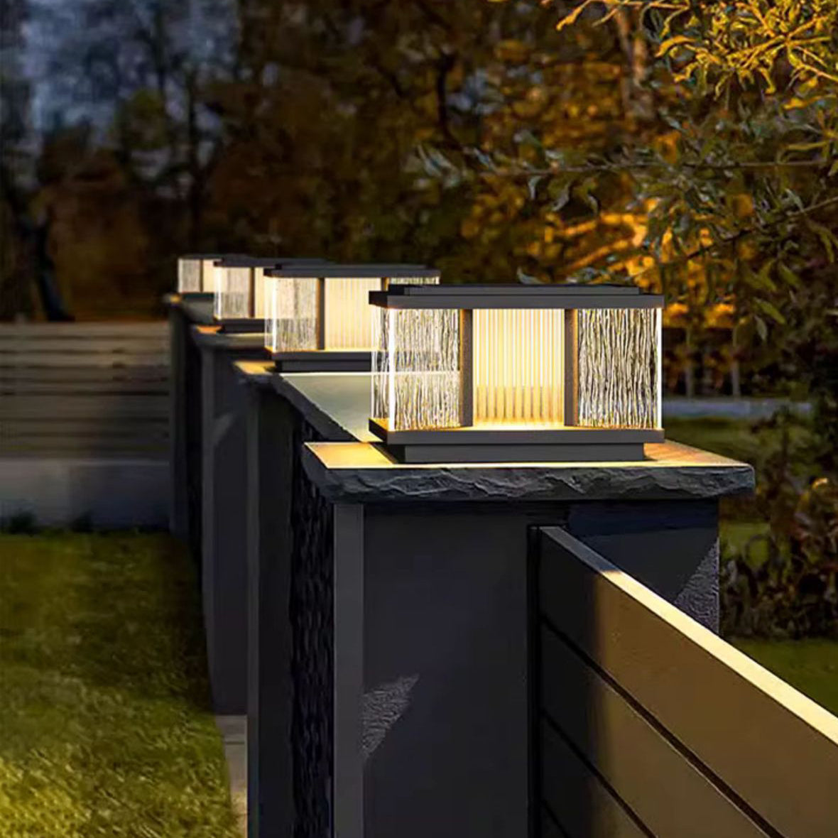 Modern Aluminum Square Ripple Glass Solar Post Lamp