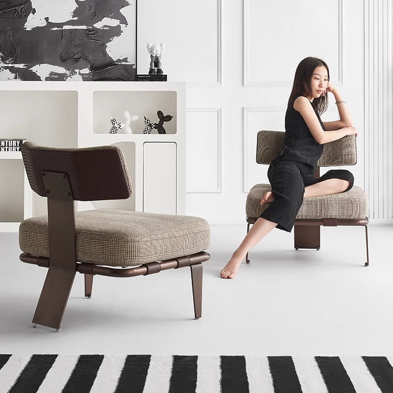 Modern Saddle Leather Steel Accent Chair