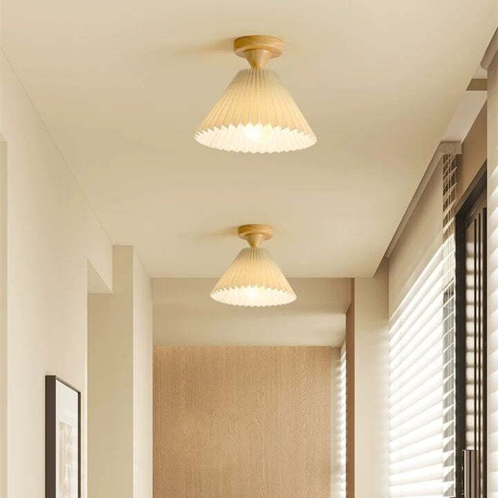 Japanese Log Pleated Umbrella Cone Ceiling Light
