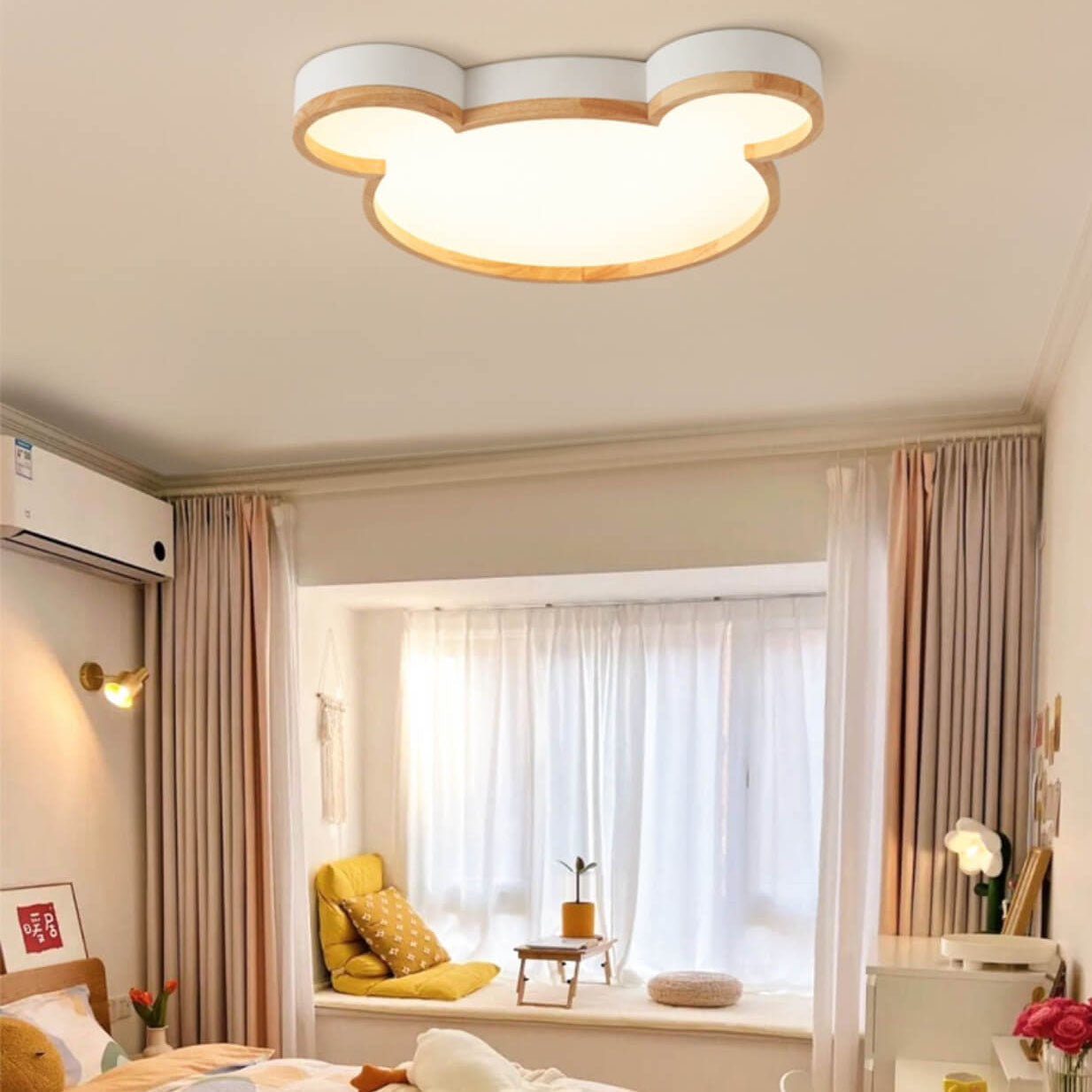 Lighom kids bear wood flush mount lighting for living room — Small (12"H / Warm White (3000K) / 220V-240V (UK/AU)