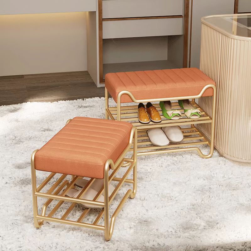 Modern Tech Cloth Portable Rectangular Footstool Backless — Orange - Technology Cloth