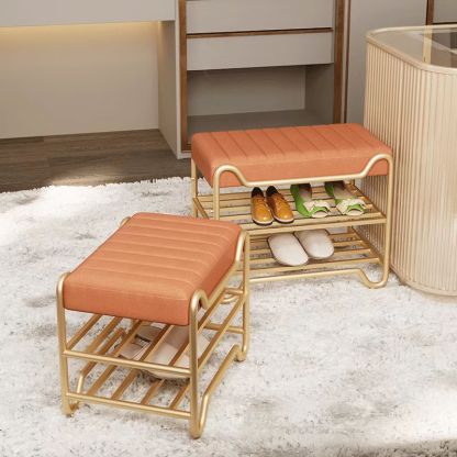 Modern Tech Cloth Portable Rectangular Footstool Backless — Orange - Technology Cloth