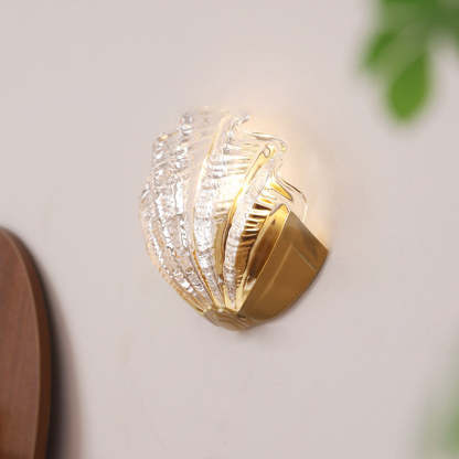 Art Deco Shell Brass Glass Wall Sconce — Frosted White Shade / 220V-240V For UK/AU