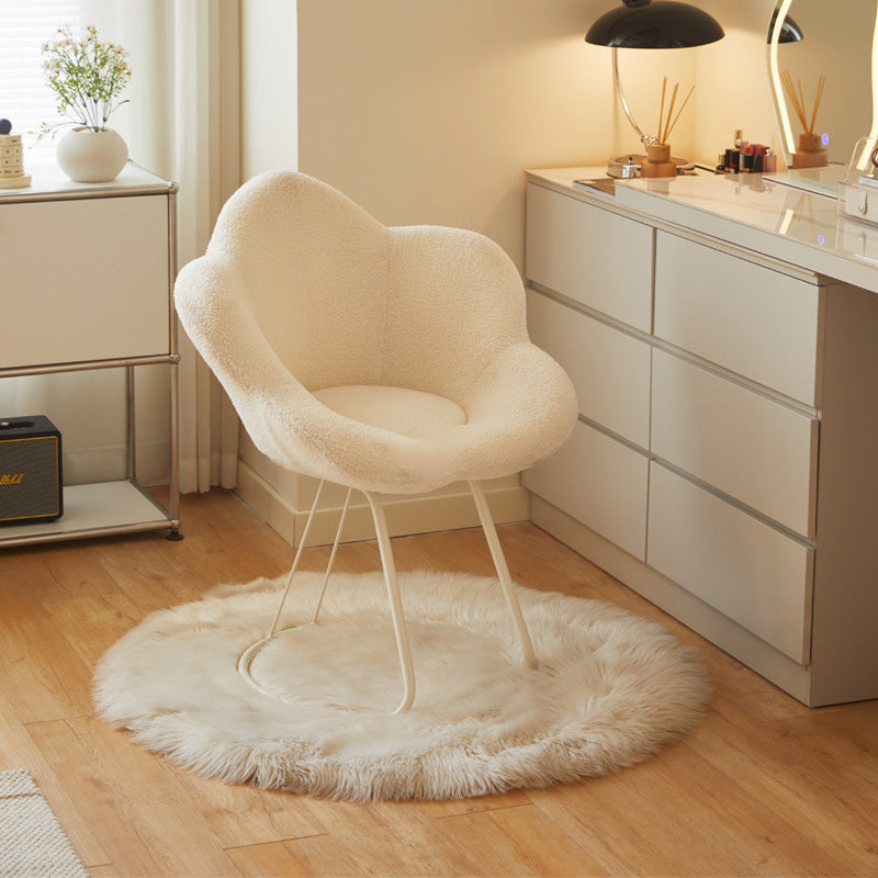 Contemporary Petal Velvet Arc-Metal-Leg Vanity Stool