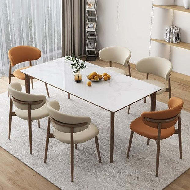Nordic Leather Metal Dining Chair — Gray + Walnut Frame