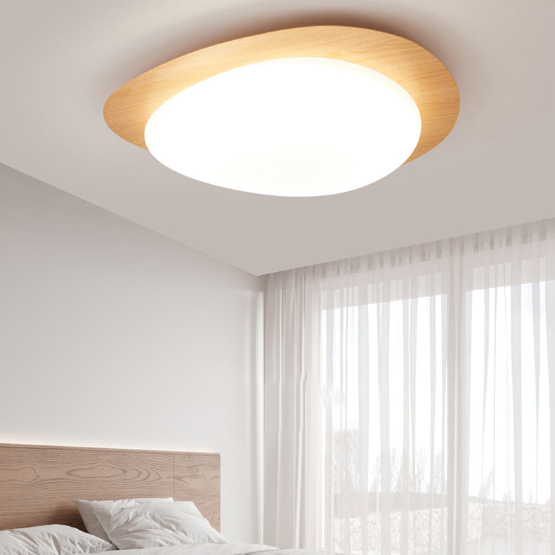 Lighom nordic pebble walnut flush mount lighting — 11.81" L x 9.06" W x 3.15" H / Warm White (3000K) / 110V-120V (US/CA