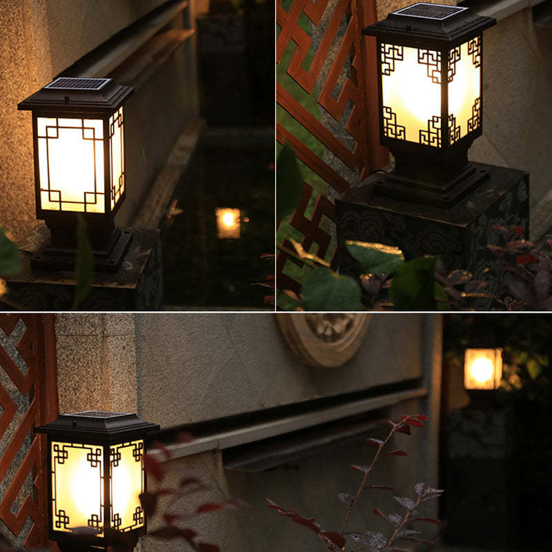 Solar Chinese Window Square Post Garden Light