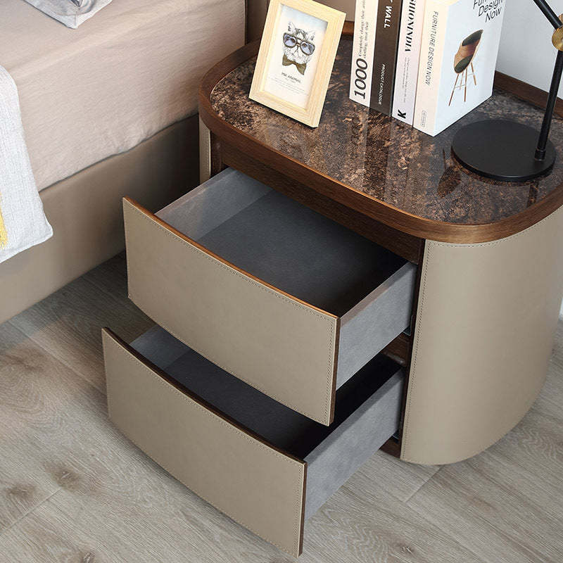 Minimalist Slate Elliptical Nightstand 2-Drawer