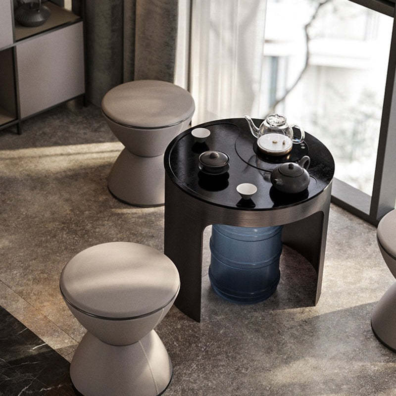 Minimalist Hourglass Leather Steel Stool — Gray