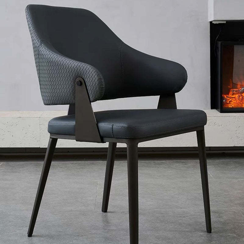 Gray leather steel wood lozenge dining chairs & benches - nordic