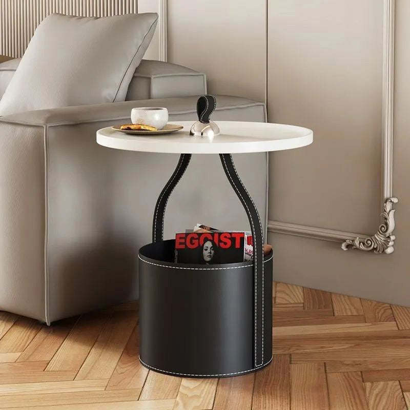 Contemporary Barrel Leather Steel Coffee Table — Gray