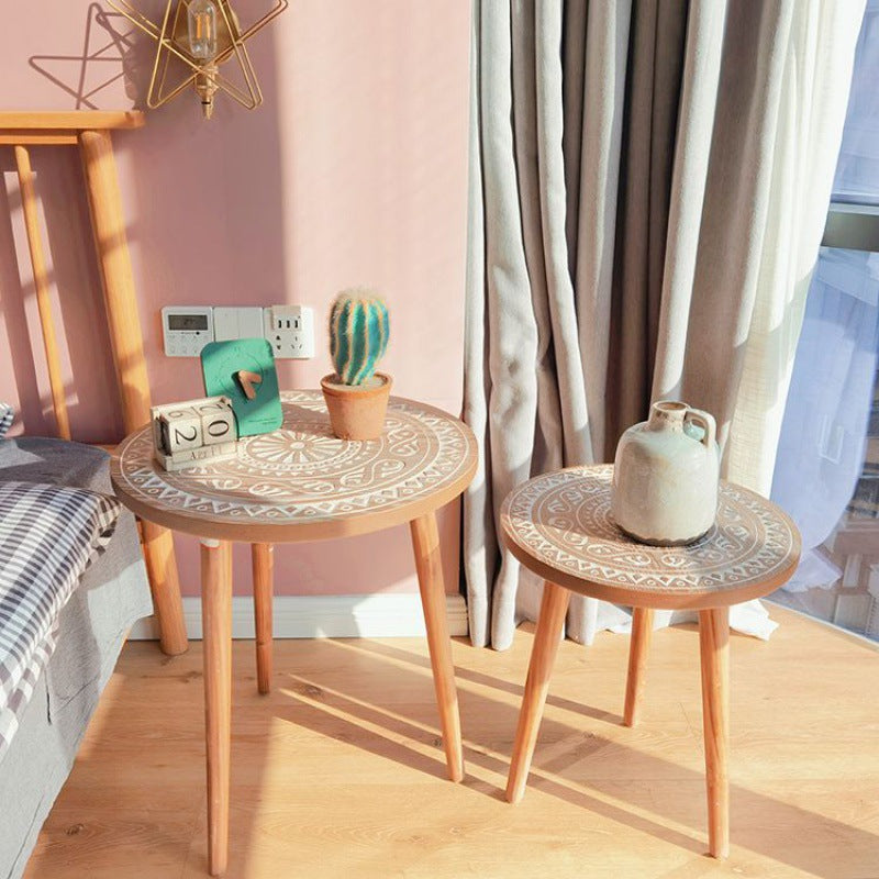Contemporary Patterned Wood Iron Coffee Table