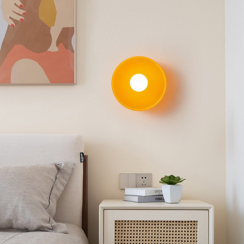 Scandinavian Modern Round Plate Iron Glass Sconce — Yellow / 110V-120V For US/CA