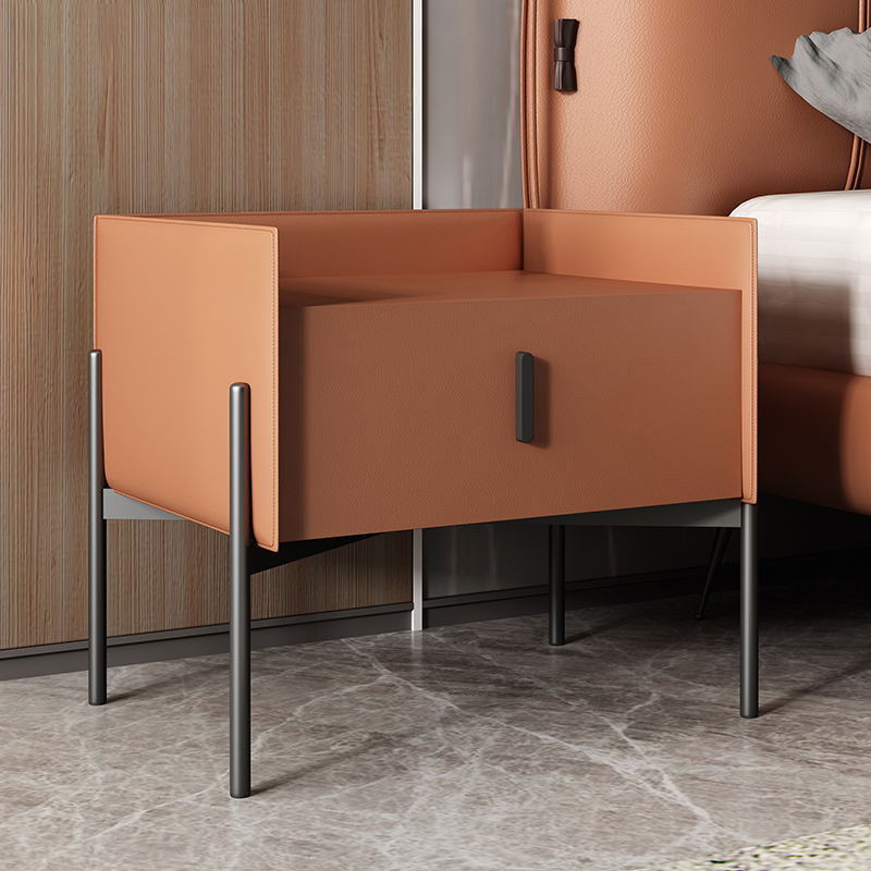 Scandinavian Leather Carbon Steel 1-Drawer