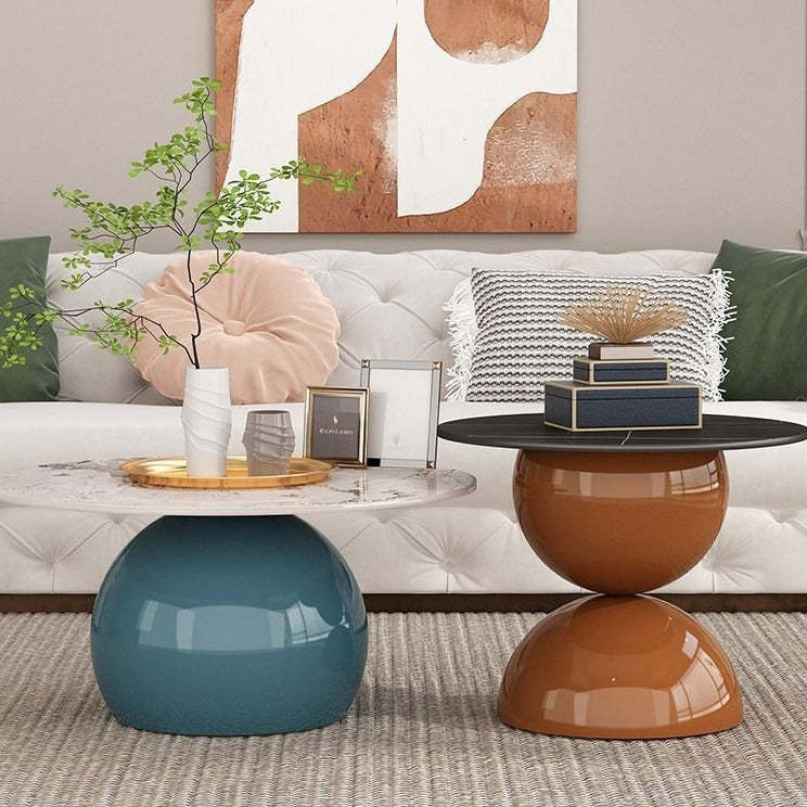 Nordic Geometric Rock Board Iron Coffee Table — Black Table Top + Black Base